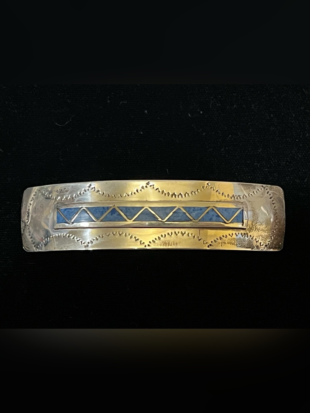 WOMEN’S STERLING SILVER w/ TURQUOISE INLAY BARRETTE HAIR CLIP.